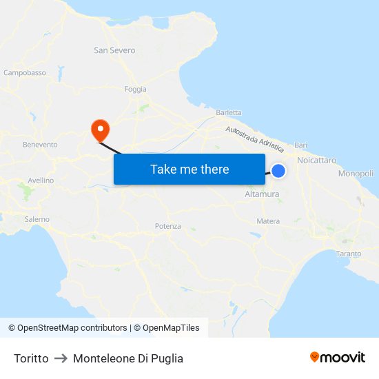 Toritto to Monteleone Di Puglia map