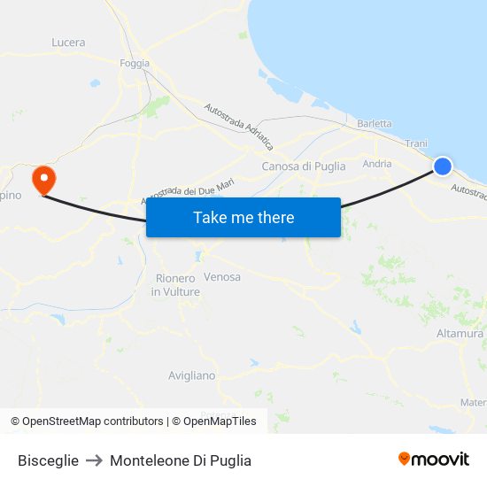 Bisceglie to Monteleone Di Puglia map