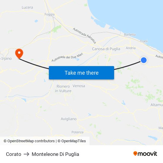 Corato to Monteleone Di Puglia map