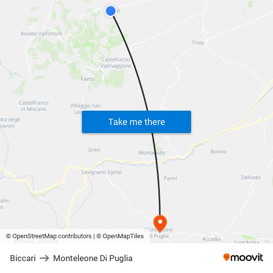 Biccari to Monteleone Di Puglia map