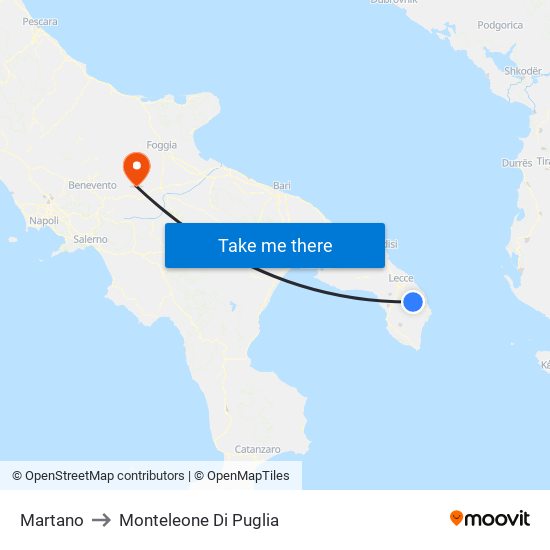 Martano to Monteleone Di Puglia map