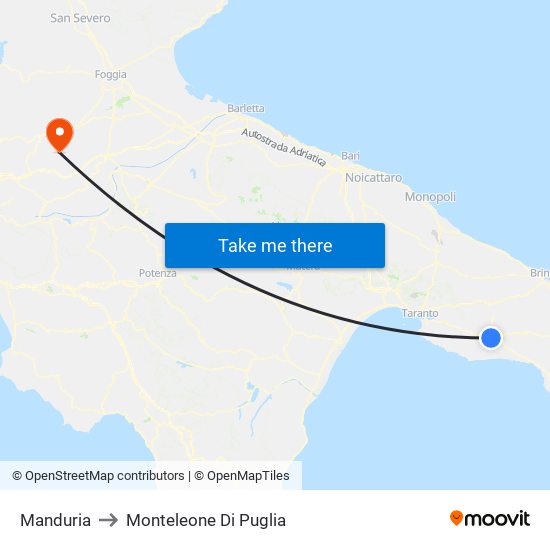 Manduria to Monteleone Di Puglia map