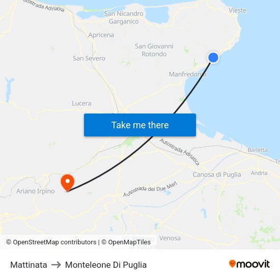 Mattinata to Monteleone Di Puglia map