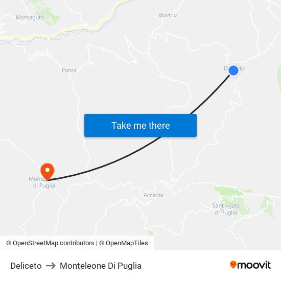 Deliceto to Monteleone Di Puglia map