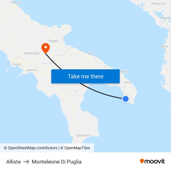 Alliste to Monteleone Di Puglia map