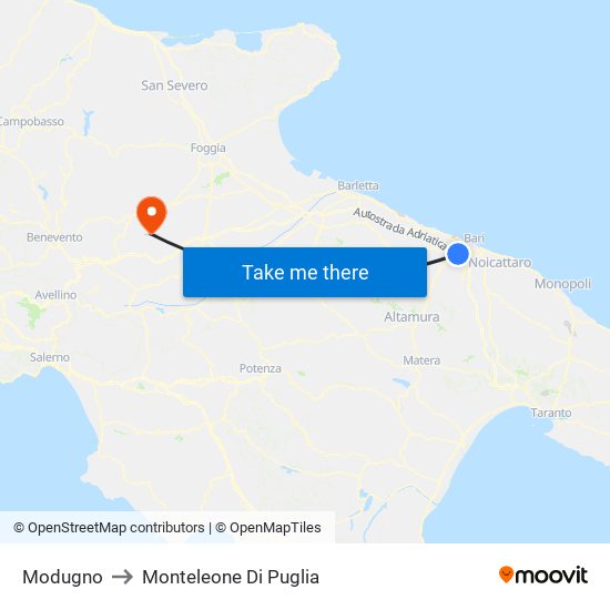 Modugno to Monteleone Di Puglia map