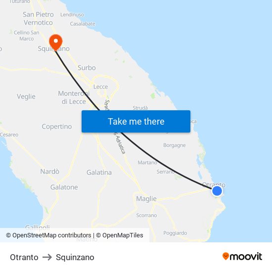 Otranto to Squinzano map