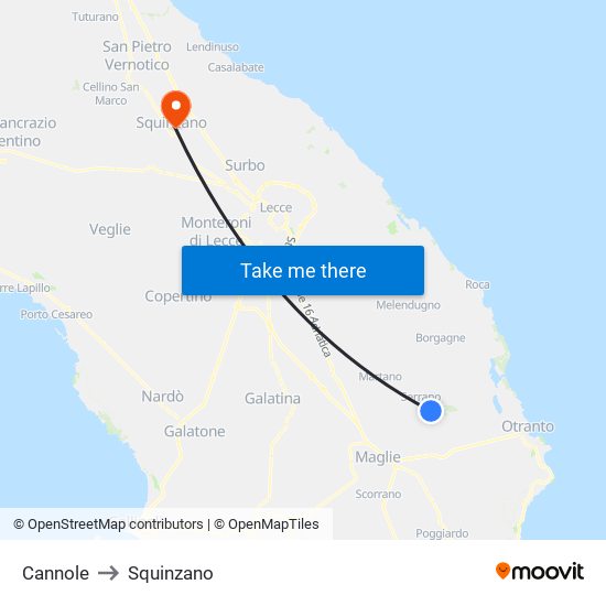 Cannole to Squinzano map