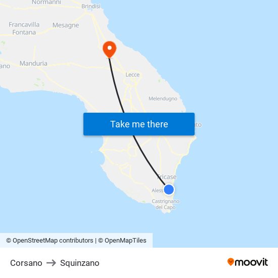 Corsano to Squinzano map