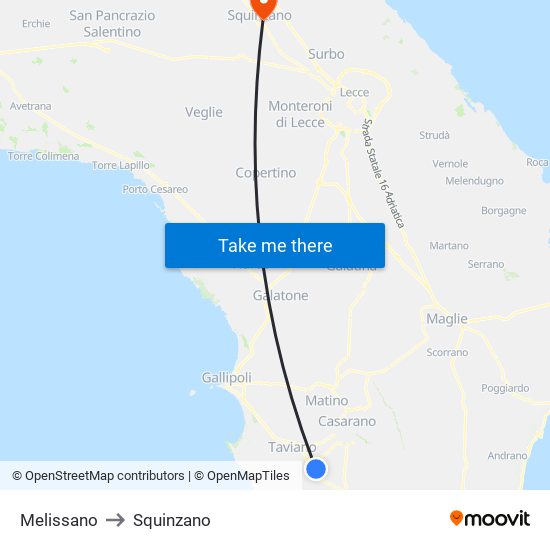 Melissano to Squinzano map