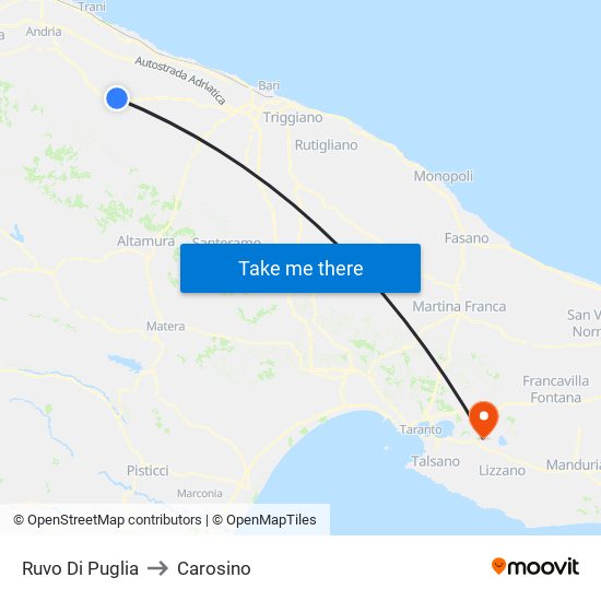Ruvo Di Puglia to Carosino map