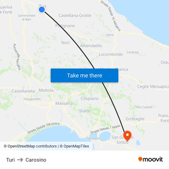 Turi to Carosino map