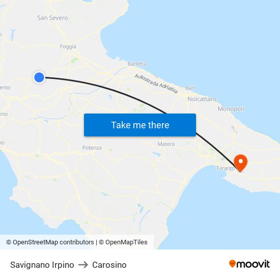 Savignano Irpino to Carosino map