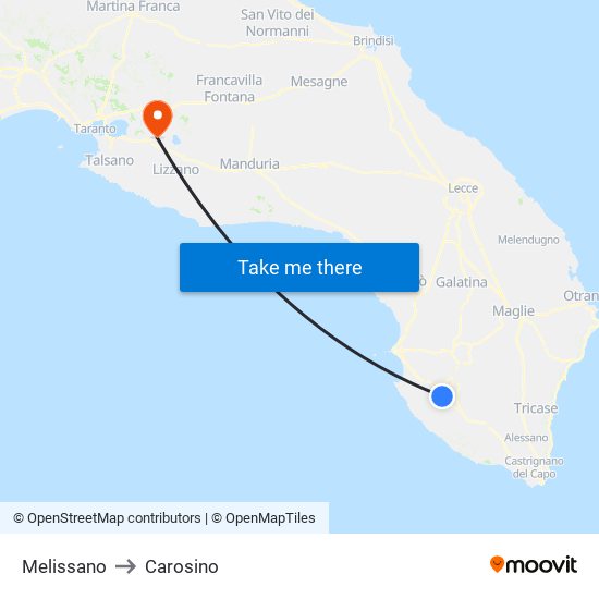 Melissano to Carosino map
