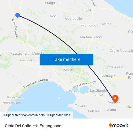 Gioia Del Colle to Fragagnano map