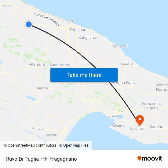Ruvo Di Puglia to Fragagnano map