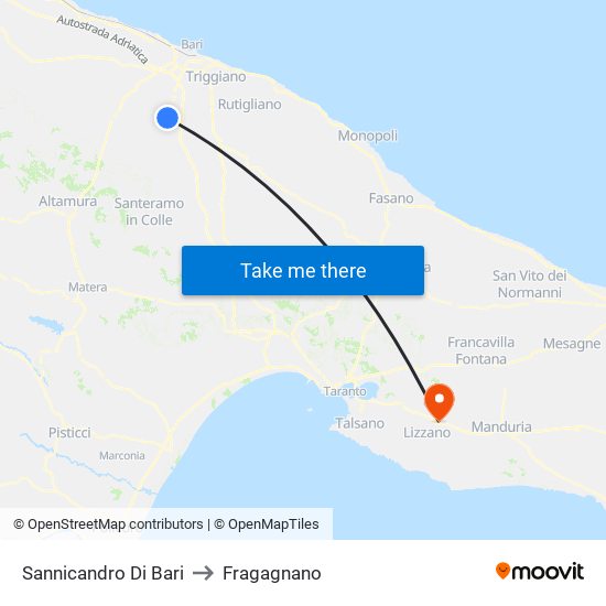 Sannicandro Di Bari to Fragagnano map