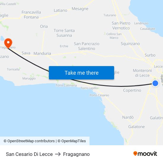 San Cesario Di Lecce to Fragagnano map