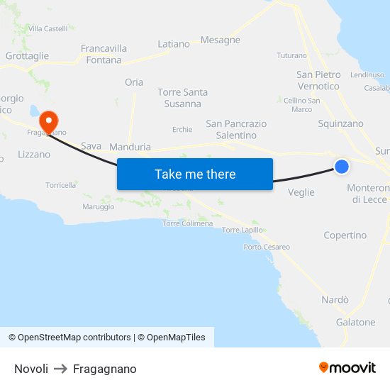 Novoli to Fragagnano map