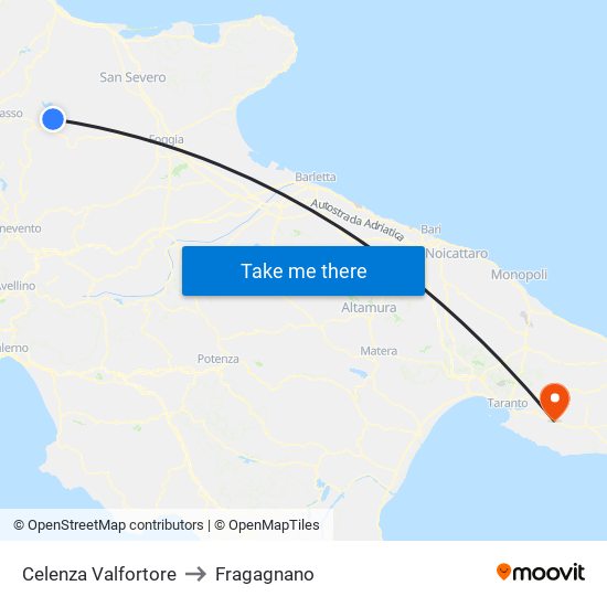 Celenza Valfortore to Fragagnano map