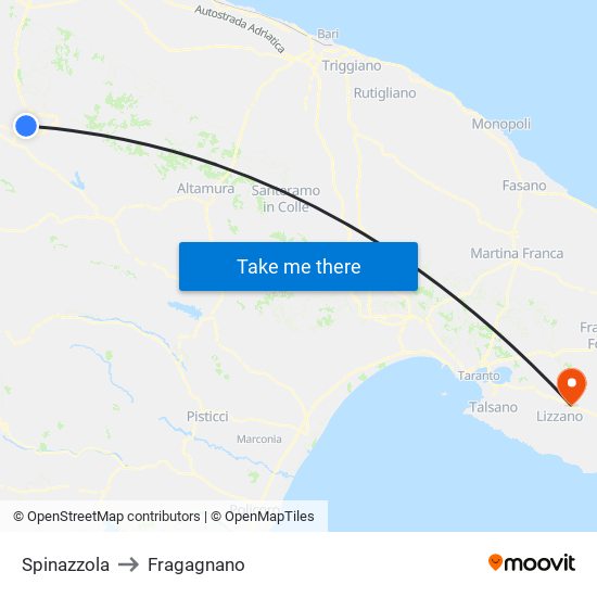 Spinazzola to Fragagnano map