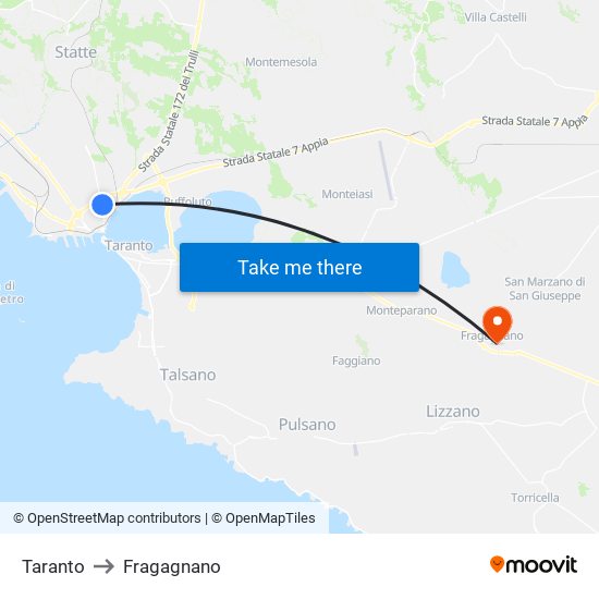 Taranto to Fragagnano map