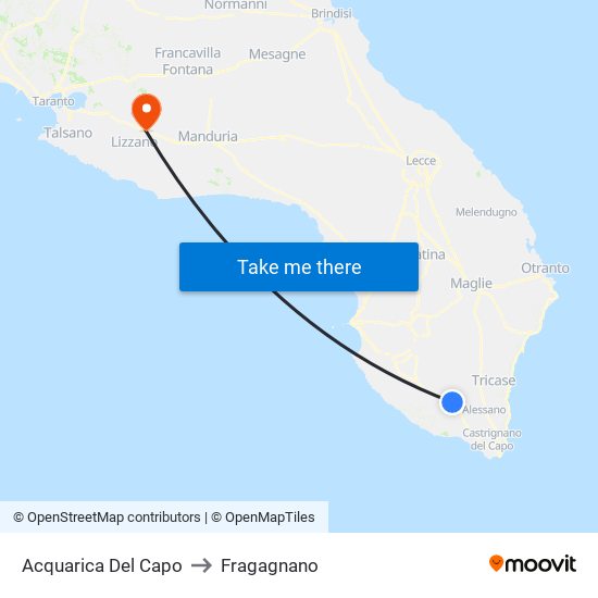 Acquarica Del Capo to Fragagnano map