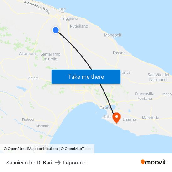 Sannicandro Di Bari to Leporano map