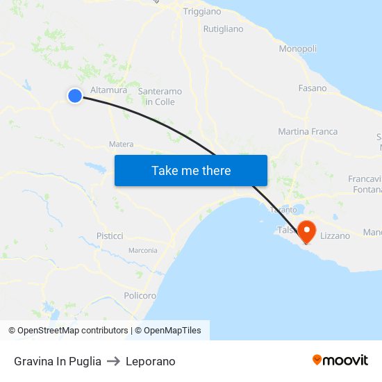 Gravina In Puglia to Leporano map