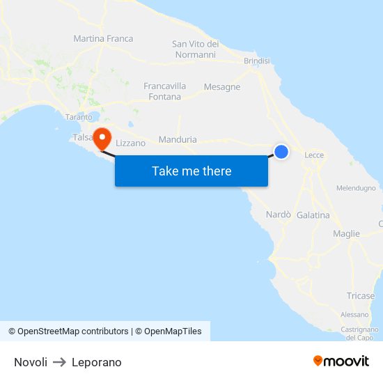 Novoli to Leporano map