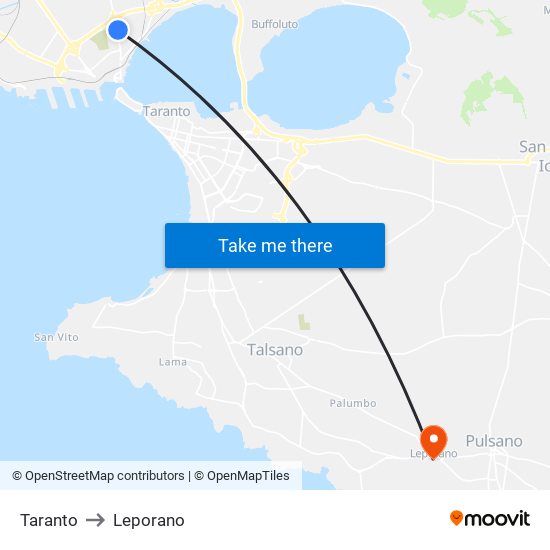 Taranto to Leporano map
