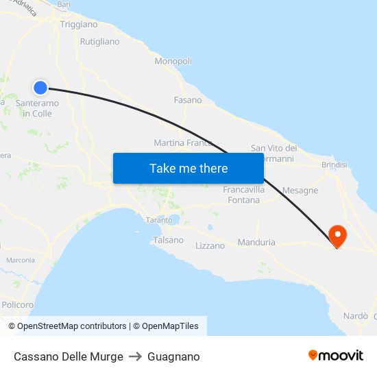 Cassano Delle Murge to Guagnano map