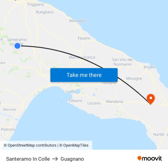 Santeramo In Colle to Guagnano map