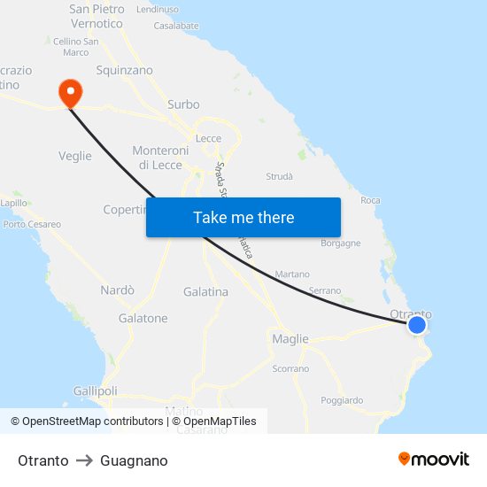 Otranto to Guagnano map