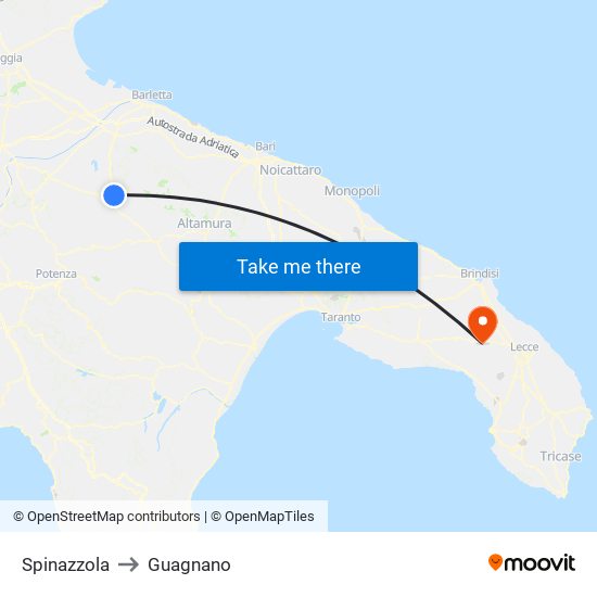 Spinazzola to Guagnano map