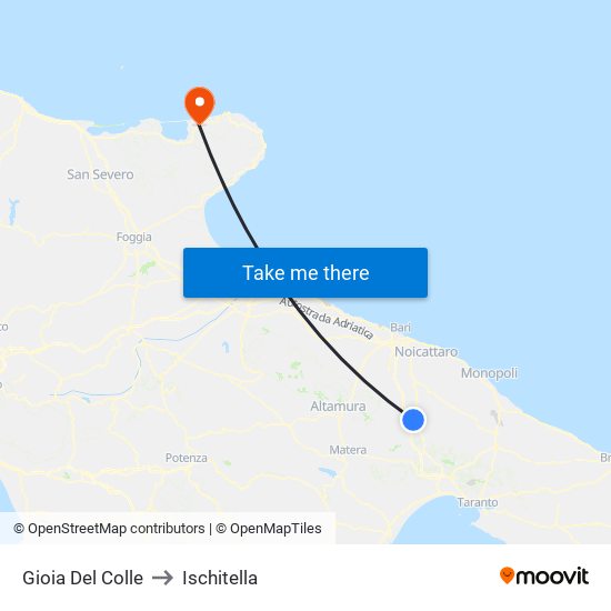 Gioia Del Colle to Ischitella map