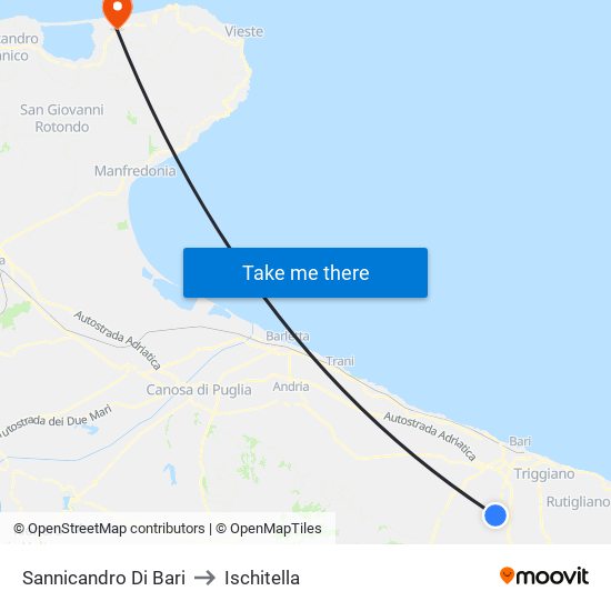 Sannicandro Di Bari to Ischitella map