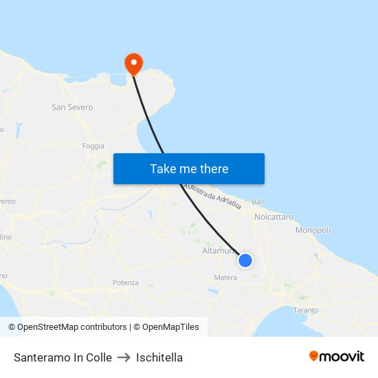 Santeramo In Colle to Ischitella map