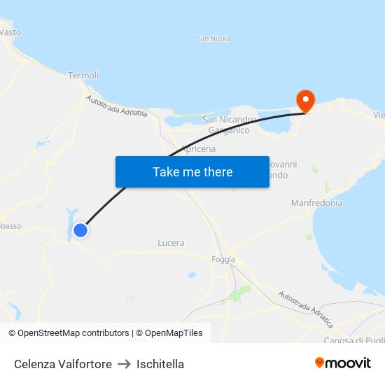 Celenza Valfortore to Ischitella map