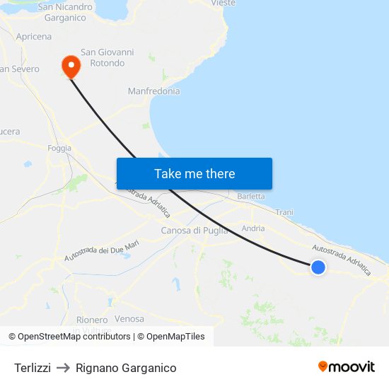 Terlizzi to Rignano Garganico map