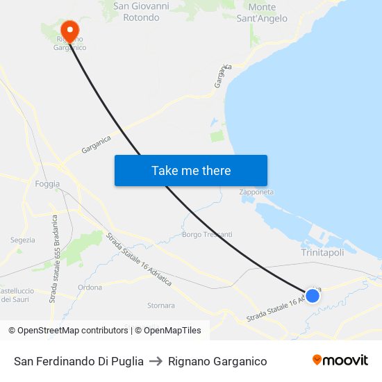 San Ferdinando Di Puglia to Rignano Garganico map