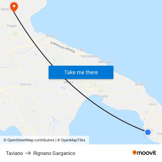 Taviano to Rignano Garganico map