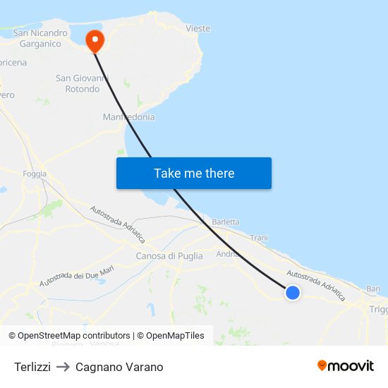 Terlizzi to Cagnano Varano map
