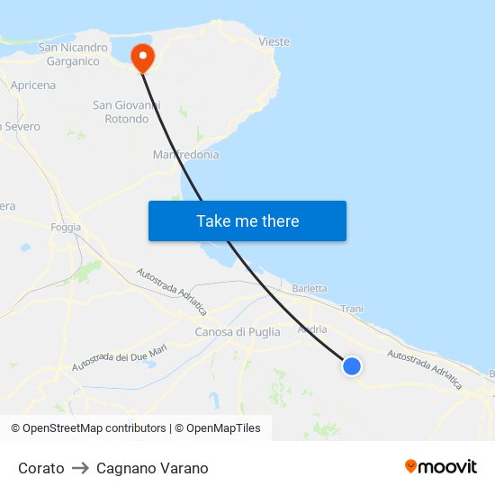 Corato to Cagnano Varano map
