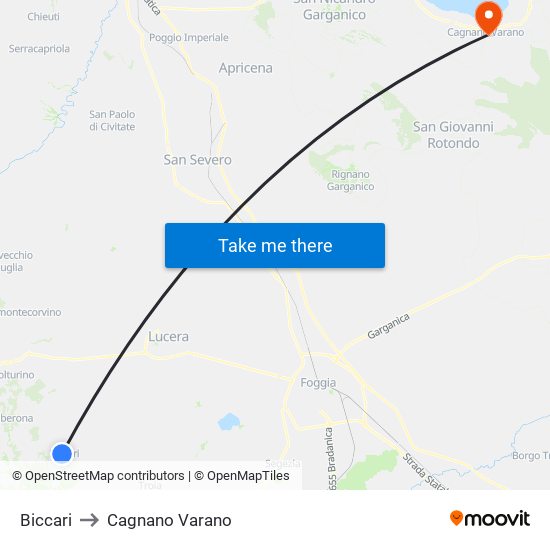 Biccari to Cagnano Varano map