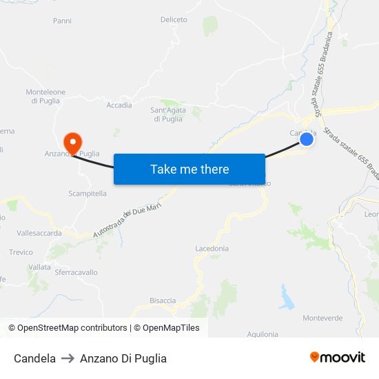 Candela to Anzano Di Puglia map