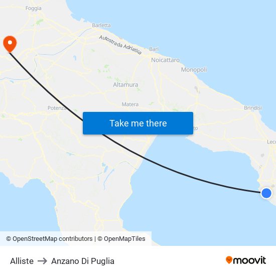 Alliste to Anzano Di Puglia map
