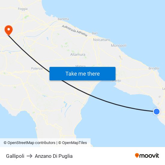 Gallipoli to Anzano Di Puglia map