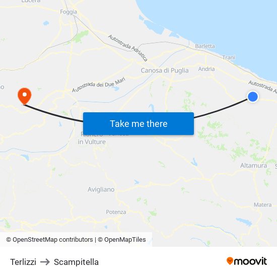 Terlizzi to Scampitella map