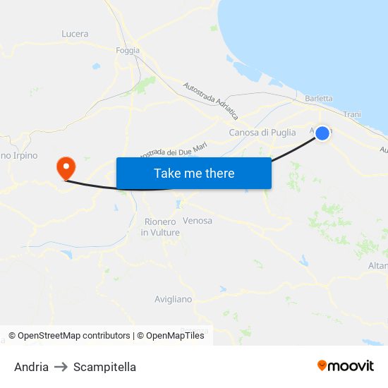 Andria to Scampitella map